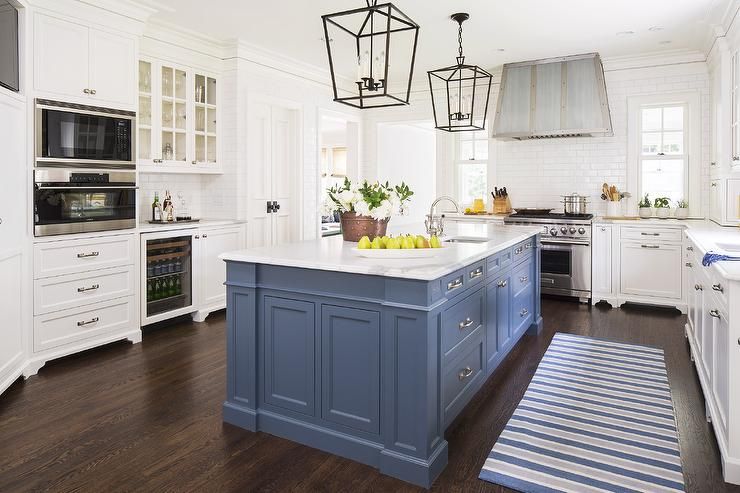 blue-kitchen-island-white-cabinets